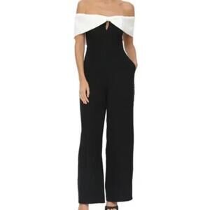 Avec Les Filles Jumpsuit Womens 10 Black White Strapless Wide Leg Colorblock